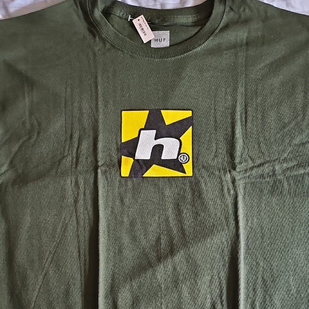 HUF Dark Green Tee with Yellow Graphic